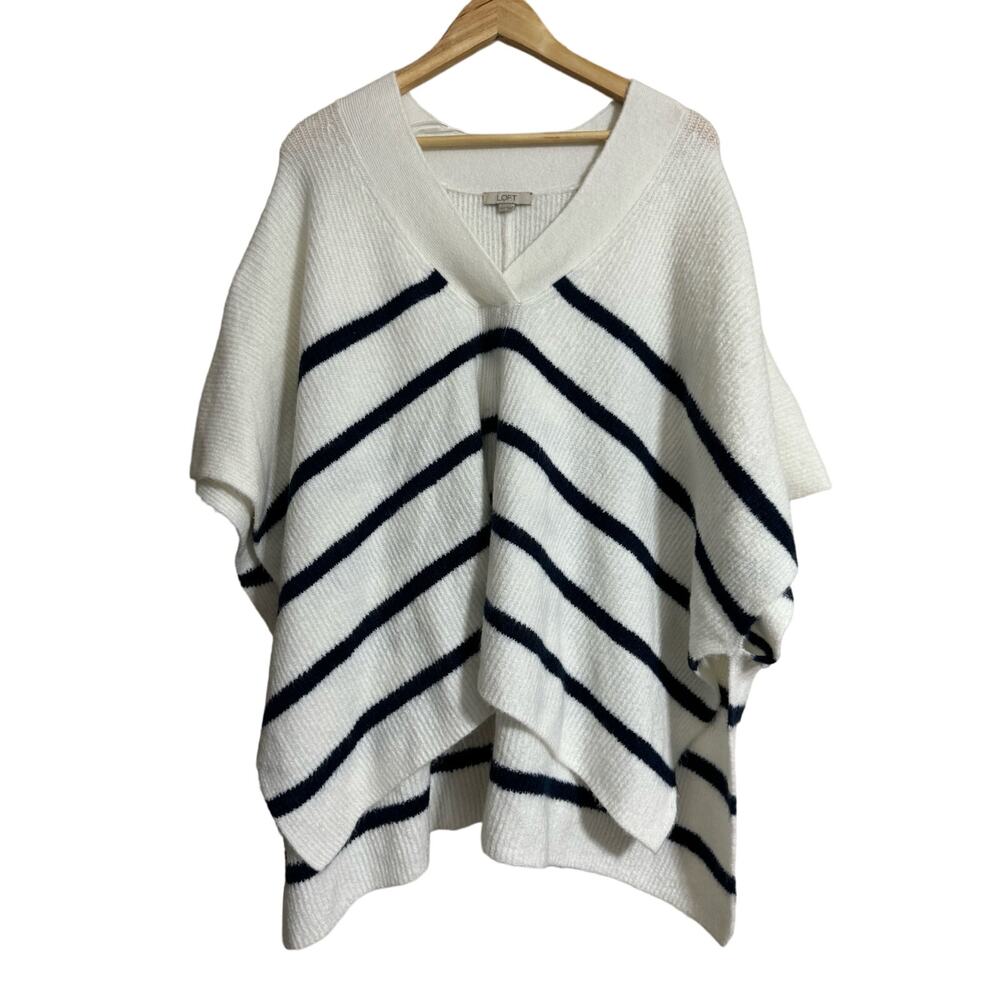 LOFT Navy Cream Striped Sweater Poncho Oversized
